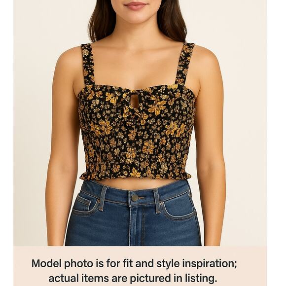 Sienna Sky Tops - Sienna Sky Dark Floral Ruched Cropped Tank Top Women’s Size Medium